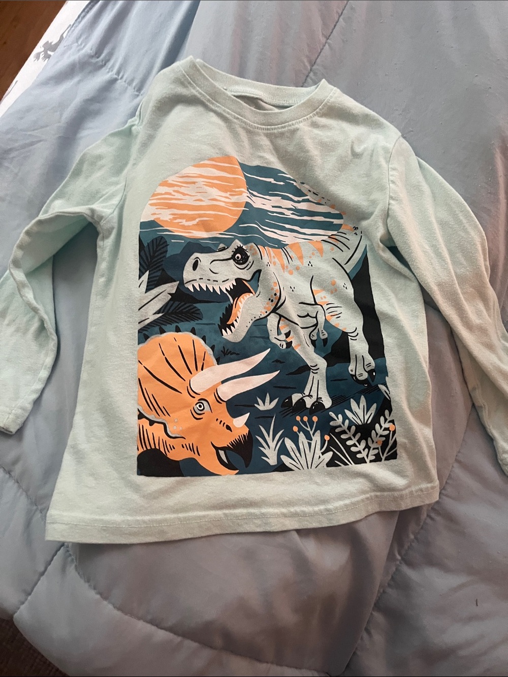 Kids Long-Sleeve Dinosaur Graphic Tee - Light Mint 4T